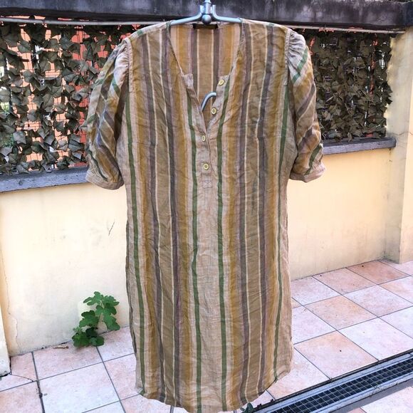 Luisa Spagnoli Linen Italian Dress in Neutral Stripes, Size Medium* - Picture 1 of 8